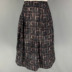MARNI Size 6 Black Taupe Silk Wool Pleated Skirt